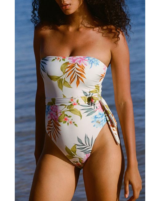 Vitamin A White Vitamin A Marilyn Floral Belted Bandeau One-piece Swimsuit