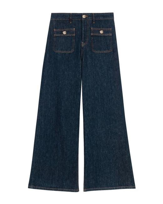 Maje Blue Wide Jeans With Patch Pockets