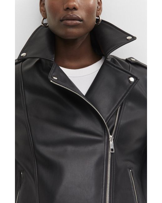 Mango Black Faux Leather Biker Jacket