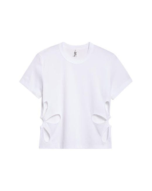 Noir Kei Ninomiya Floral Cutout Cotton Ponte T-Shirt in White | Lyst