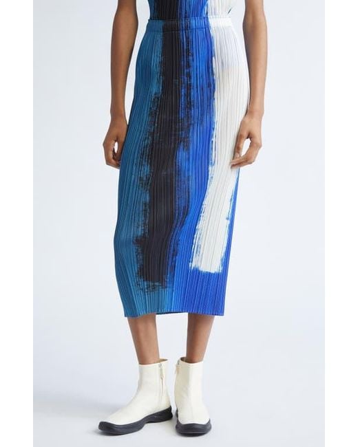 Pleats Please Issey Miyake Blue Jump Print Pleated Skirt