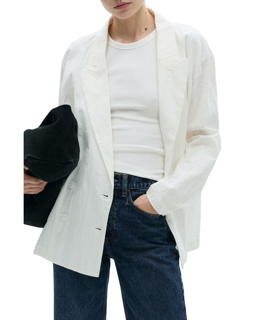 Mango White Wrinkled Effect Double Breasted Suit Jacket