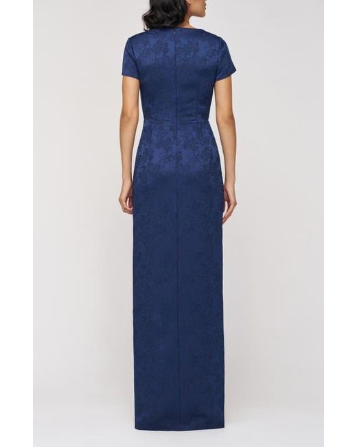 JS Collections Blue Aidy Faux Wrap Column Gown