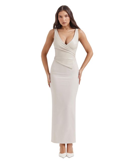 House Of Cb White Laria Pleated Faux Leather Cocktail Dress