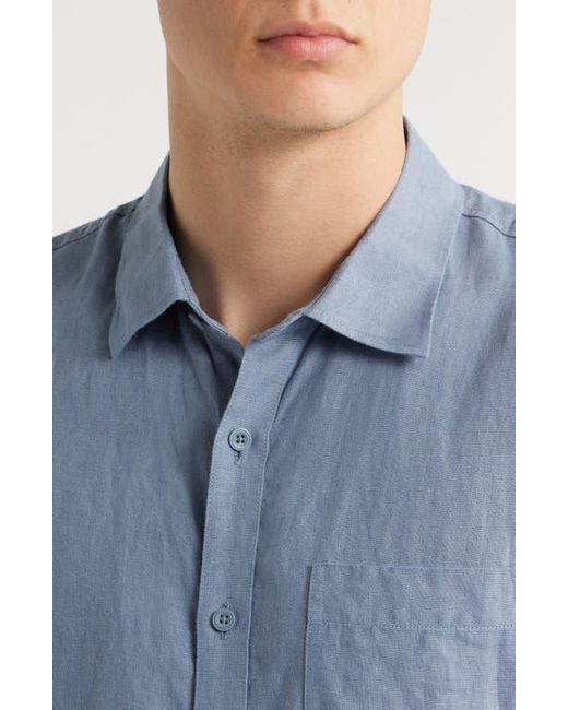 Nordstrom Blue Solid Short Sleeve Linen Button-Up Shirt for men