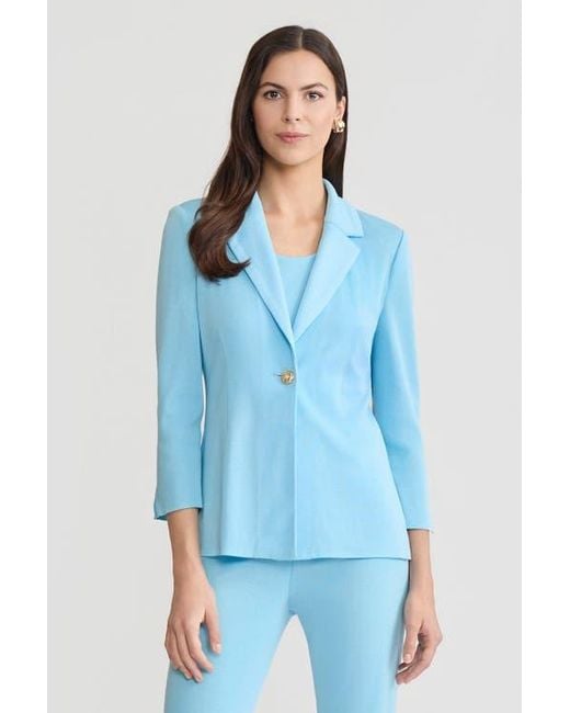 Ming Wang Blue Tailored Single-Button Knit Jacket