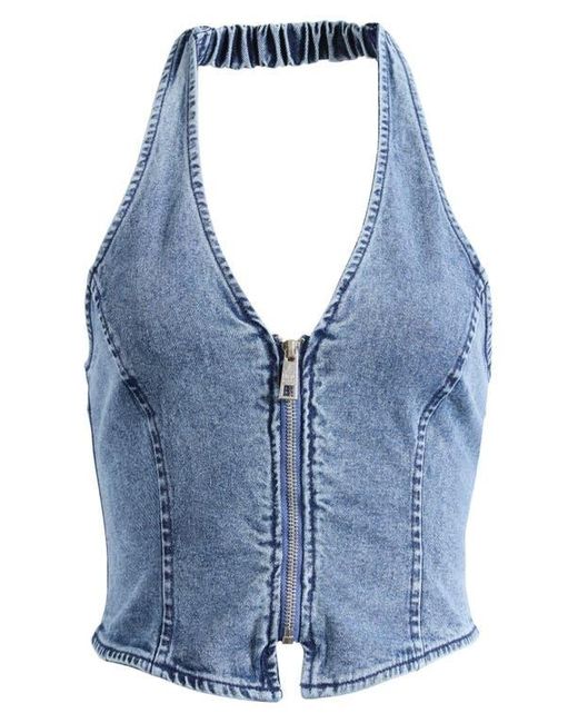 Steve Madden Blue Beatrix Denim Halter Top