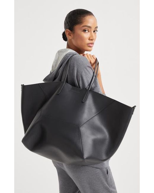 Brunello Cucinelli Large Calfskin Bc Duo Bag in Black | Lyst