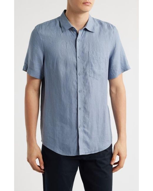 Nordstrom Blue Solid Short Sleeve Linen Button-Up Shirt for men
