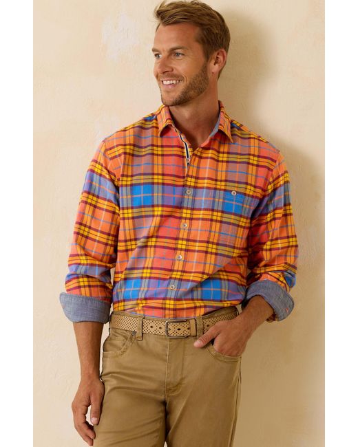 Tommy Bahama Orange Canyon Beach Comfy Plaid Flannel Button-up Shirt for men