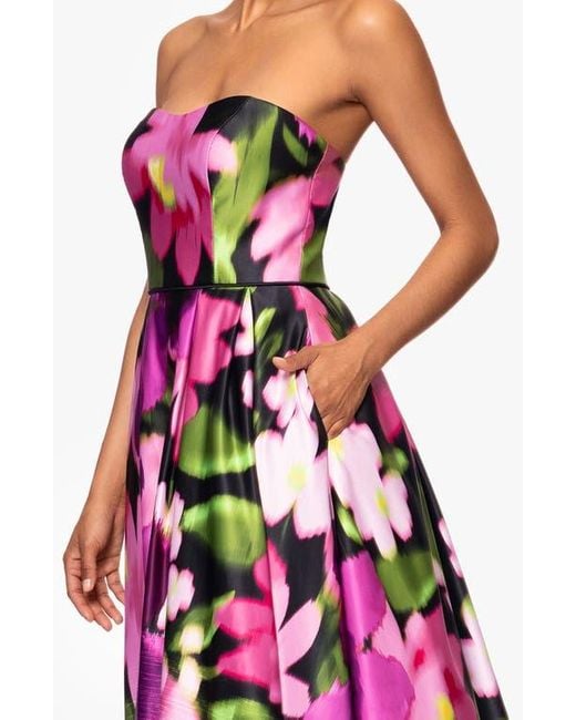 Betsy & Adam Pink Strapless High-Low Gown
