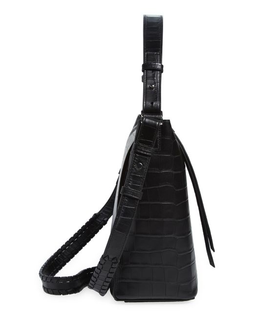 AllSaints Kita Croc Embossed Leather Shoulder/crossbody Bag in Black Lyst