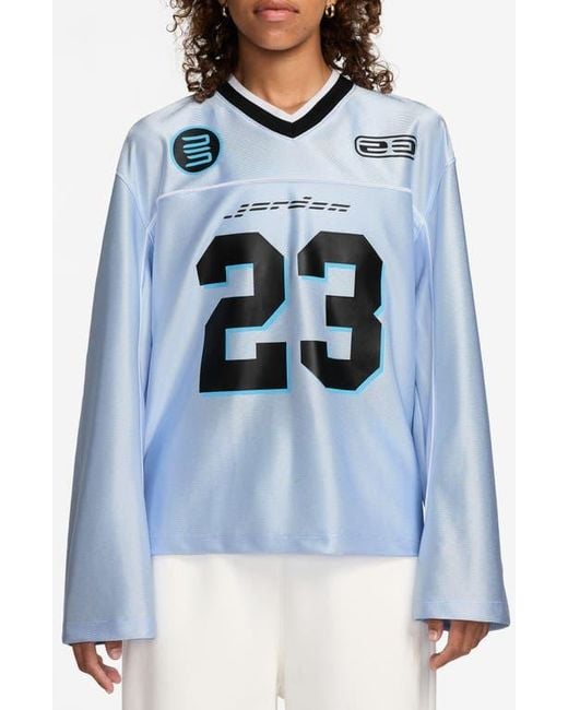 Nike Blue Oversize Long Sleeve V-Neck Jersey Top