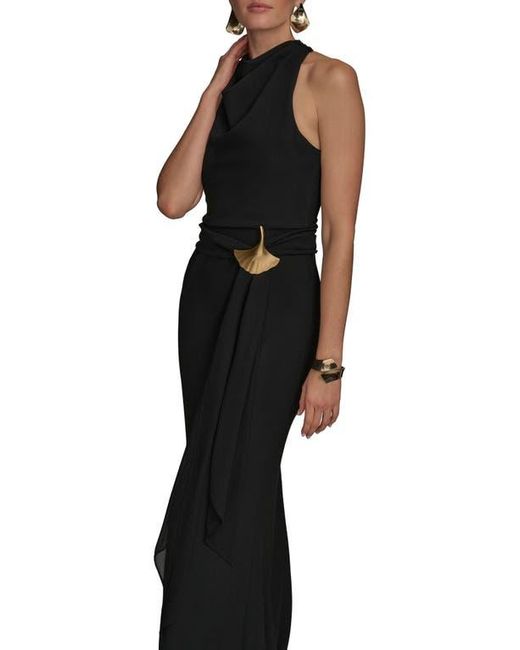 Donna Karan Black Crepe & Chiffon Mermaid Gown