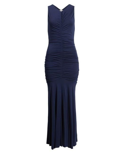 Open Edit Blue Ruched Sleeveless Maxi Dress
