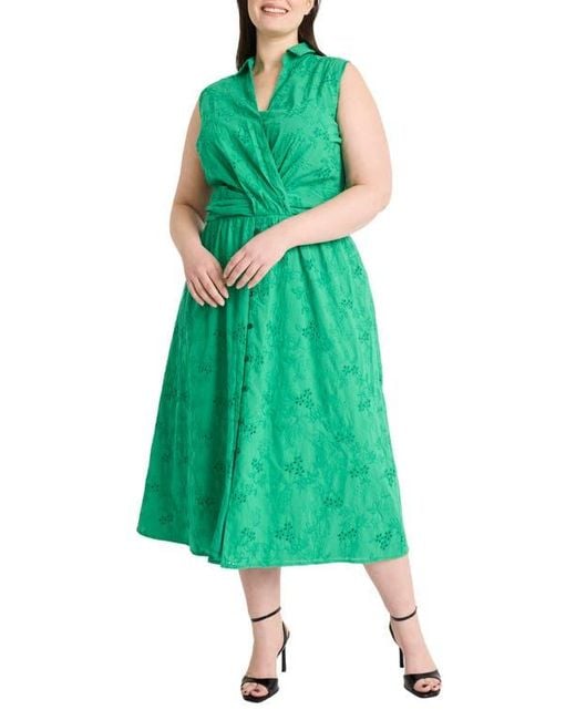 Maggy London Green Eyelet Front Wrap Sleeveless Maxi Dress