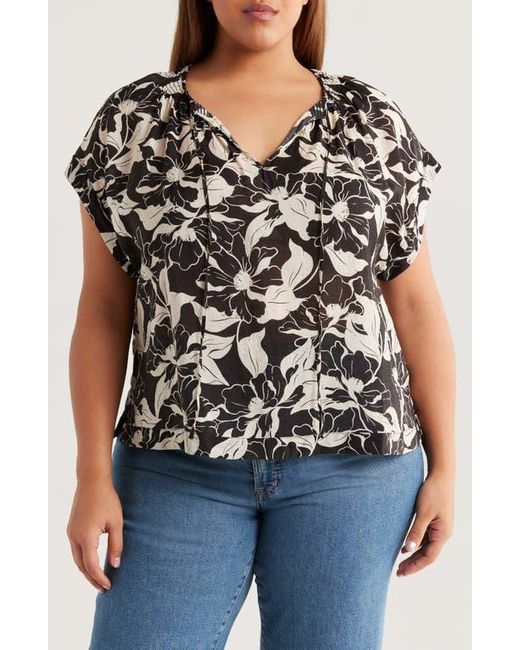 Vince Camuto Black Floral Dolman Sleeve Peasant Top