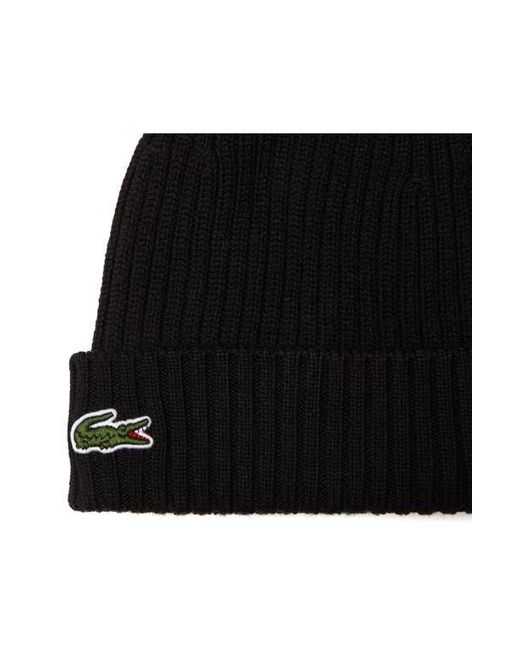 Lacoste Black Wool Cuff Beanie