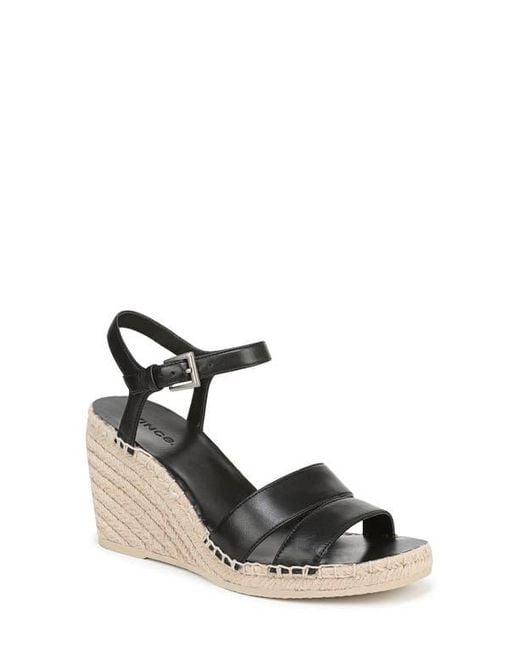 Vince Black Gwen Ankle Strap Espadrille Platform Wedge Sandal