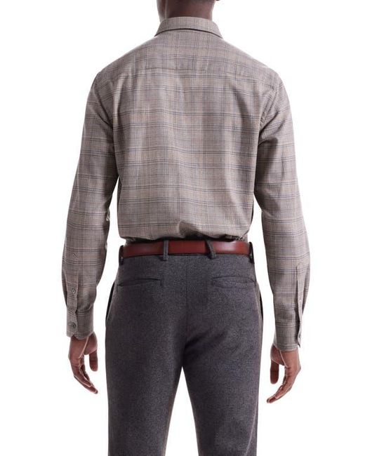 Bugatchi Gray Julian Shaped Fit Plaid Cotton & Wool Button-Up Shirt for men