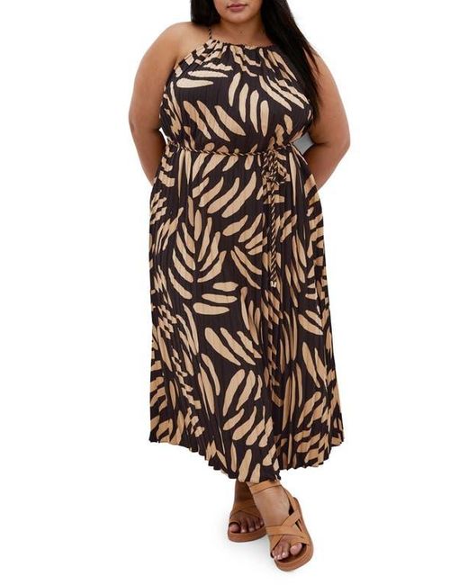City Chic Brown Tatum Pleated Tie Waist Dress