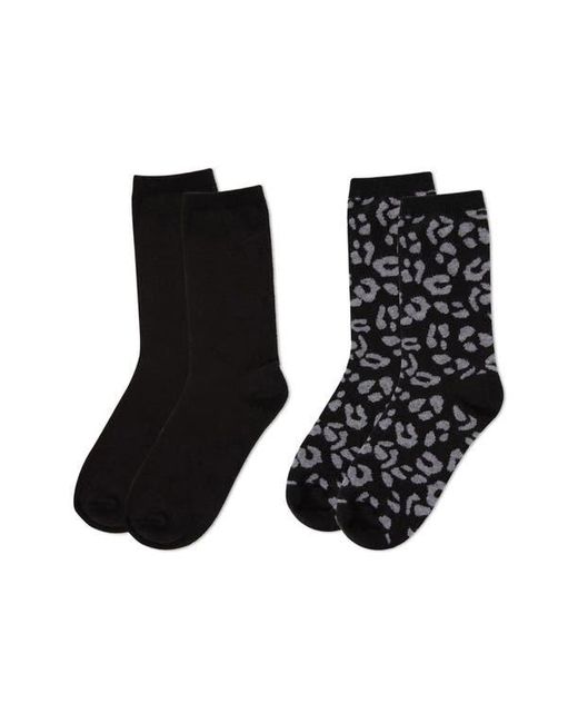 Memoi Black Leopard Assorted 2-Pack Crew Socks