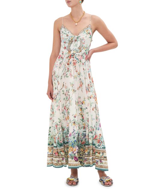 Camilla White Floral Mixed Print Silk Maxi Dress