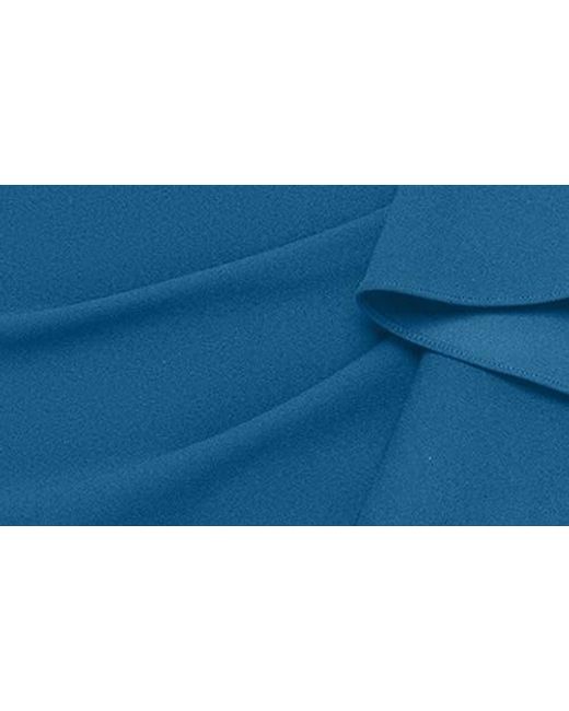 Betsy & Adam Blue Ruffle Scuba Crepe Faux Wrap High-Low Mermaid Gown
