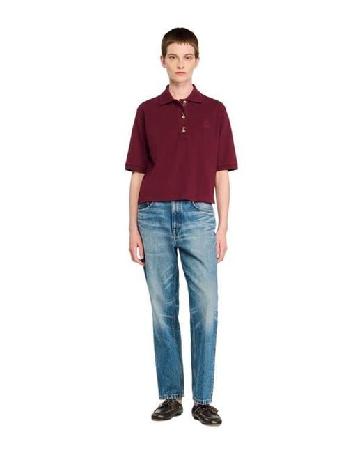 Sandro Red Polo Shirt With Decorative Buttons