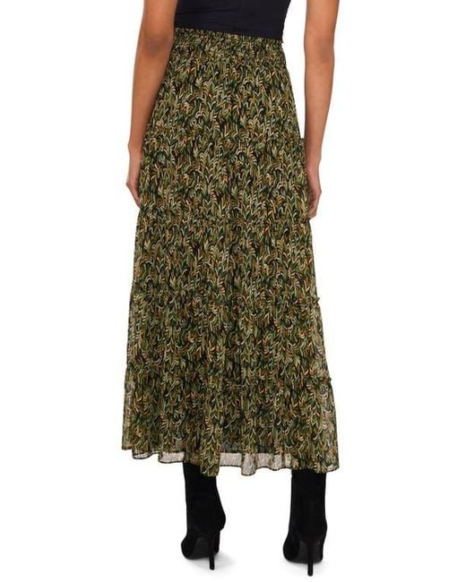 Vince Camuto Green V-Print Georgette Tiered Skirt