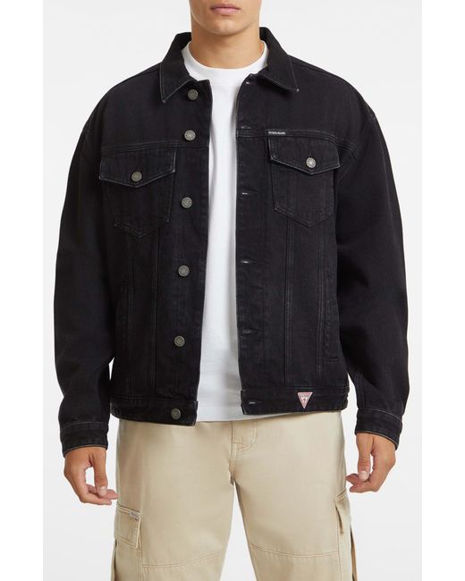 Guess Black Oversize Denim Trucker Jacket for men
