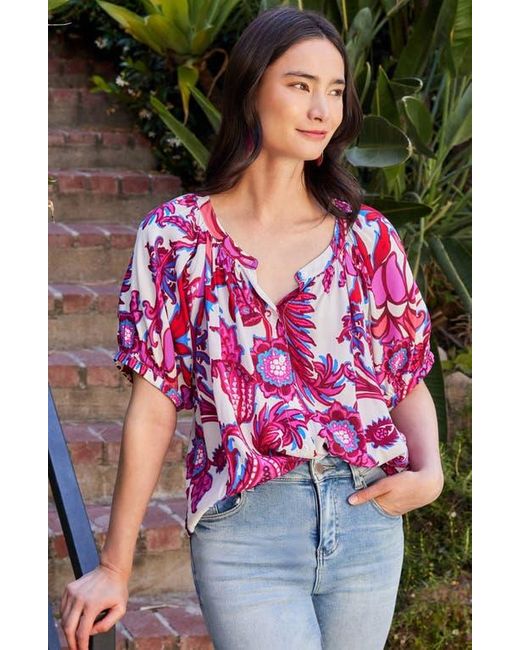 Karen Kane Red Print Peasant Top
