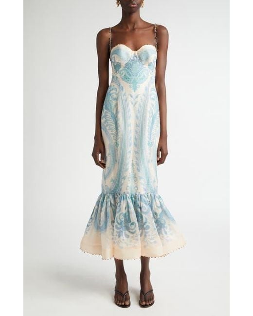 Zimmermann Illuminate Paisley Linen & Silk Mermaid Gown in Blue | Lyst Zimmermann Illuminate Paisley Linen & Silk Mermaid Gown in Blue | Lyst