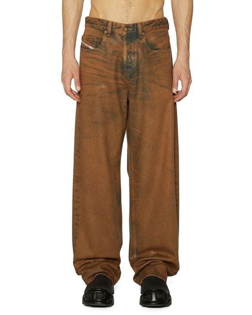 DIESEL Men's Brown 2001 D-Macro Relaxed Fit Coated Jeans