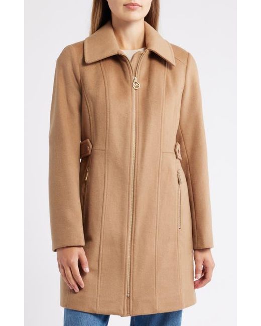 Michael Kors Natural Front Zip Wool Blend Coat