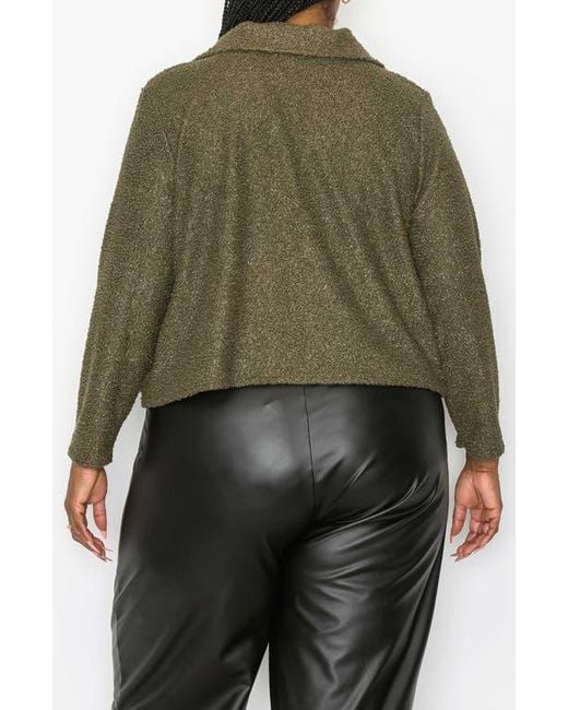L I V D Green Erica Faux Shearling Crop Jacket