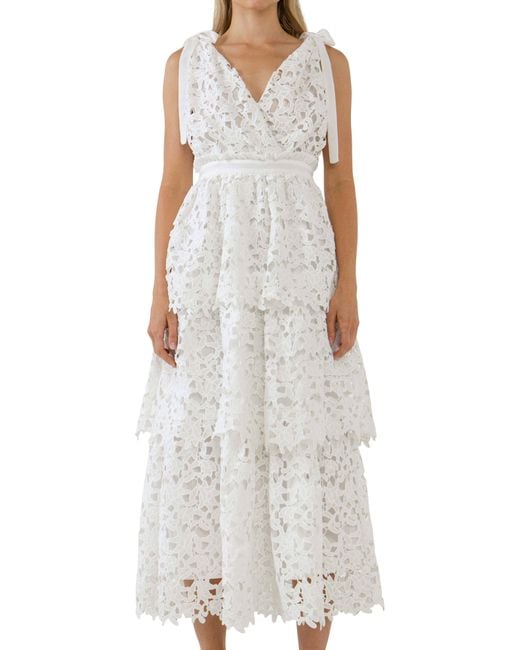 Endless Rose White Floral Lace Tiered Dress
