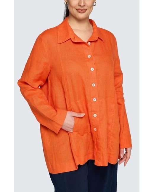 Luukaa Orange Phalia Solid Linen Shirt