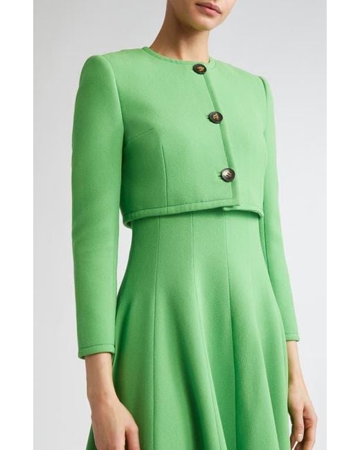 Emilia Wickstead Green Lizette Crop Wool Jacket
