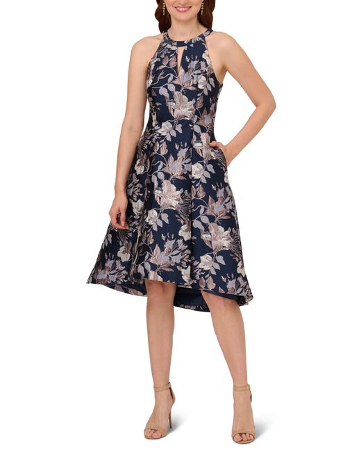 Adrianna Papell Blue Floral Jacquard Cocktail Dress