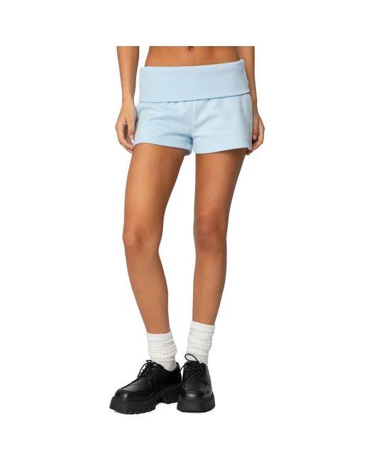 Edikted Blue Foldover Sweat Shorts