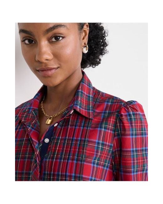 Vineyard Vines Women's Purple Plaid Long Sleeve Stretch Cotton Popover Dress