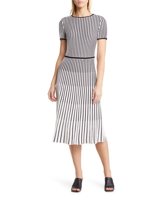 Ming Wang Grid Stripe Flare Knit Dress Lyst