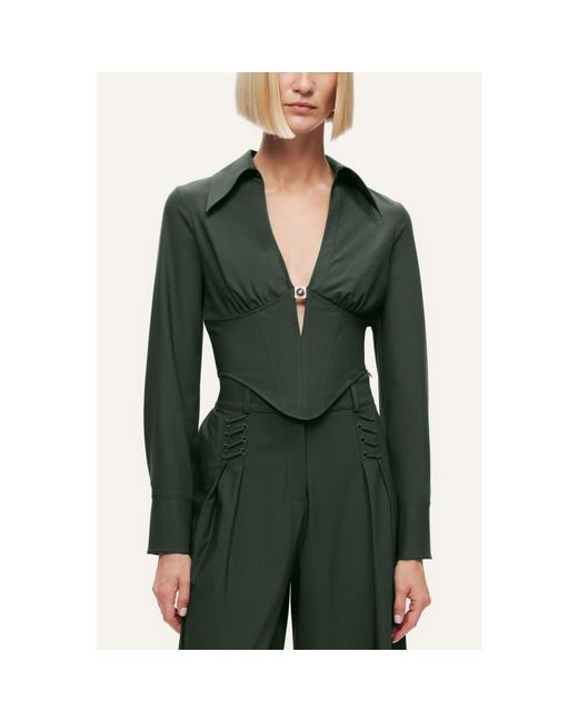 Nocturne Green Sculpted Deep-V Corset Blouse