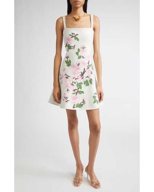 Oscar de la Renta Cherry Blossom Jacquard Knit Fit & Flare Dress in White |  Lyst