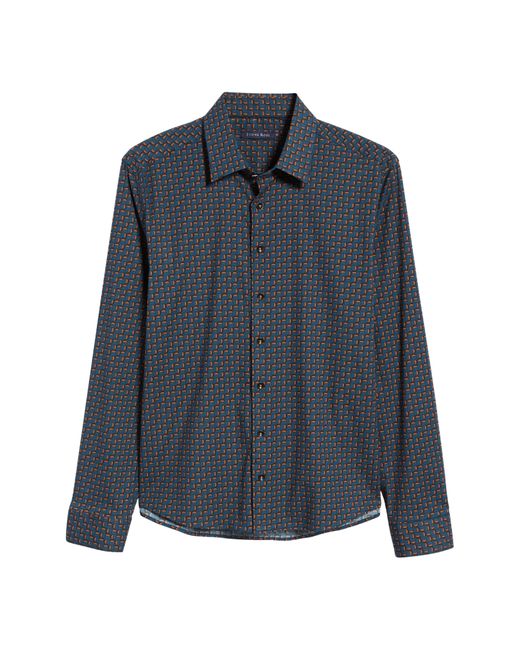 Stone Rose Blue Scotch Print Stretch Woven Button-up Shirt for men