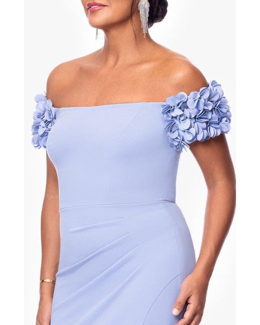 Xscape Evenings Blue Ruffle Scuba Crepe Gown