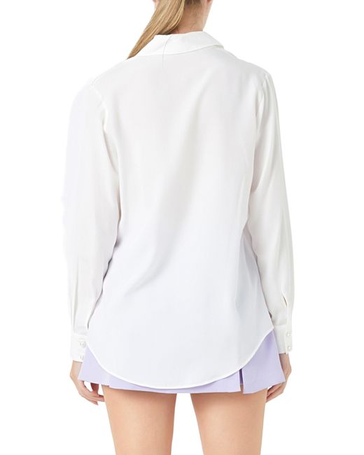 Endless Rose White Notched Lapel Long Sleeve Button-up Shirt