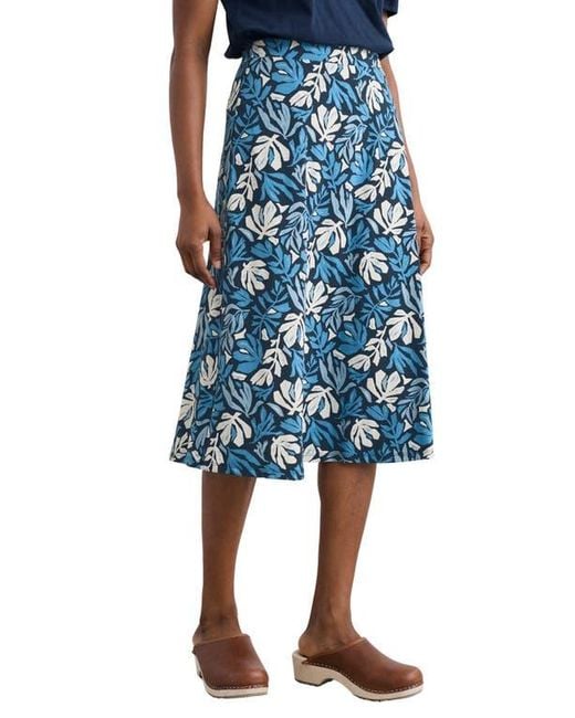 Seasalt Cornwall Blue Rose A-Line Stretch Organic Cotton Midi Skirt