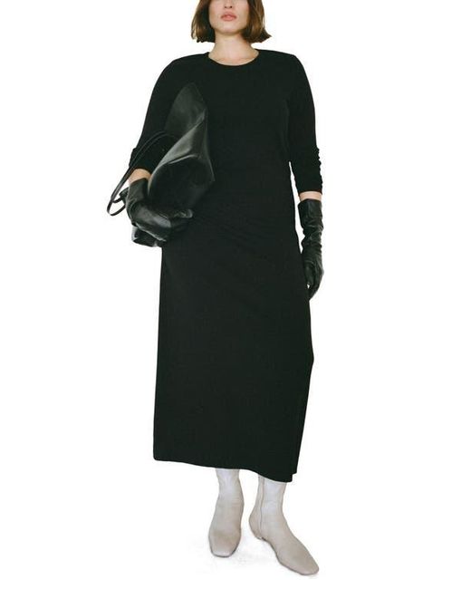 Mango Black Basila Long Sleeve Stretch Cotton Midi Dress